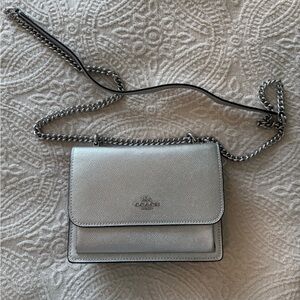 Coach Silver Crossbody Bag with Metallic Finish